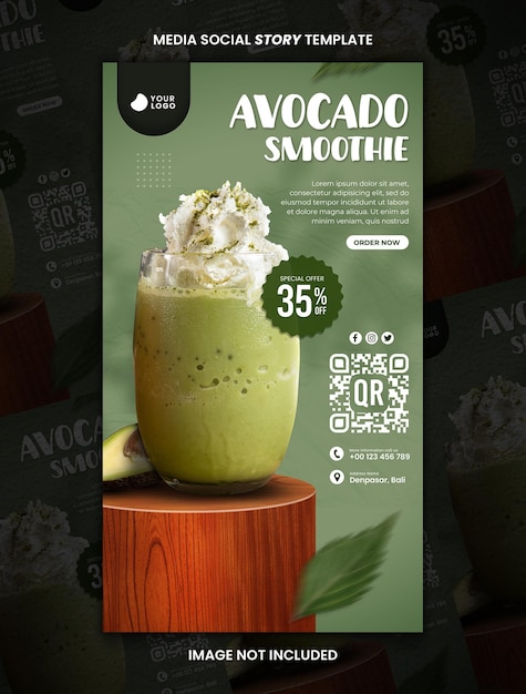 Green Avocado Smoothie Media Social Post Story Template