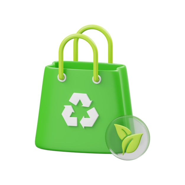 A green bag with a recycle symbol and a magnifying glass.