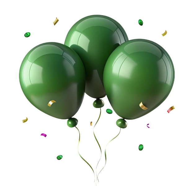 PSD green balloons with gold and silver ribbons and a green one that says quot happy birthday quot