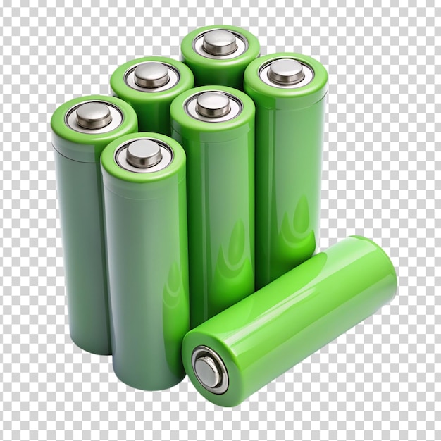 PSD green batteries stacked on transparent background