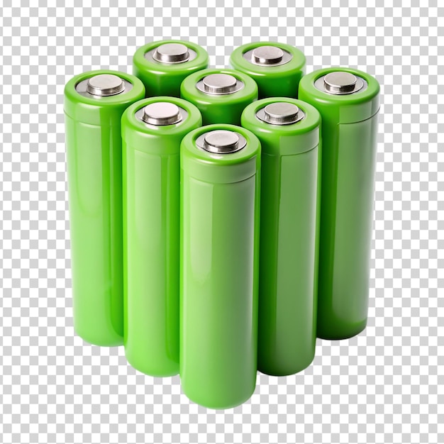 PSD green batteries stacked on transparent background