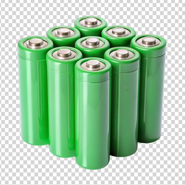 PSD green batteries stacked on transparent background