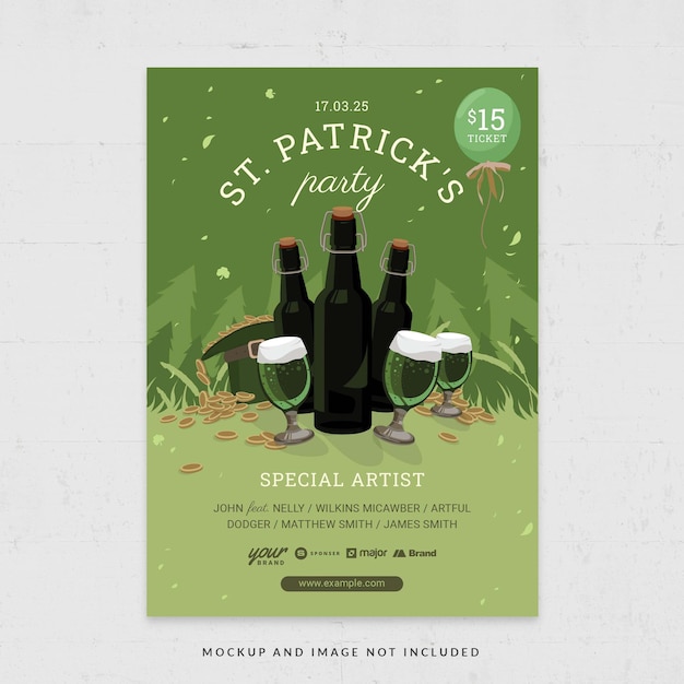 Green Beer Irish Party Day St Patrick's Day Flyer Template in PSD