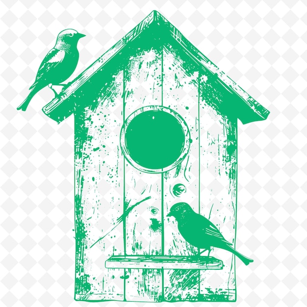 PSD a green birdhouse with a green background with a bird on the front