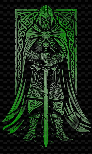 PSD a green and black knight with a sword and green background