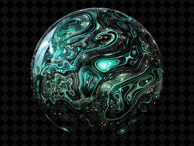 PSD a green and black sphere with a green and blue design on it