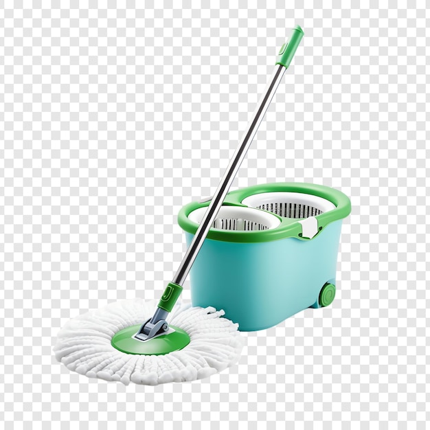 PSD a green and blue can of mop with a white mop on it