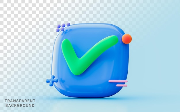 Green and blue check mark sign correct or right approve or concept and confirm 3d illustration