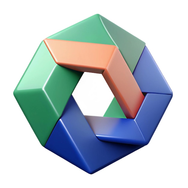 a green and blue cube with a green and blue square on it