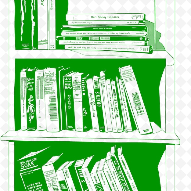 a green book shelf with a green background with a green background