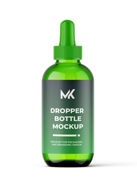 A green bottle of liquid that says " dropper bottle " on it.