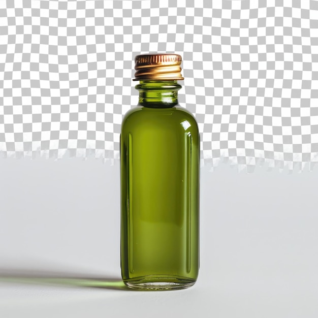 PSD a green bottle of olive oil sits on a white background