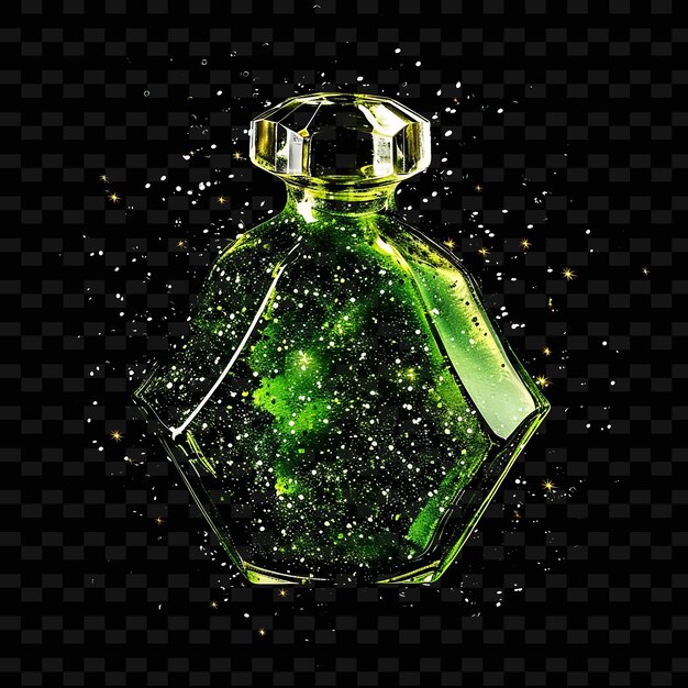 PSD a green bottle of perfume sits on a black background