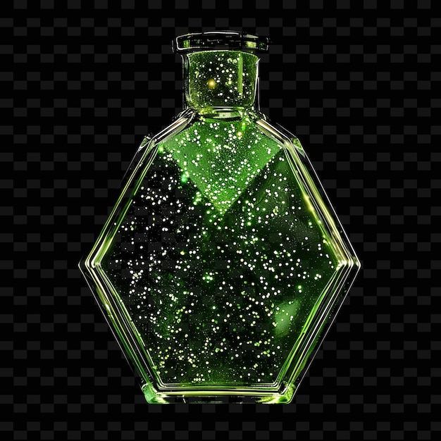 a green bottle of perfume with a black background