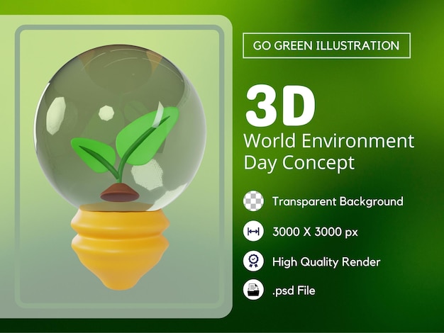 Green Bulb Electricity 3D Illustration Premium PSD