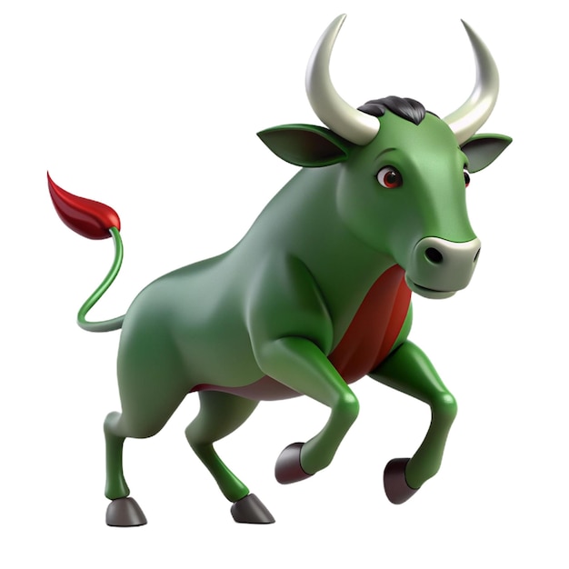 a green bull with a red flower on its head