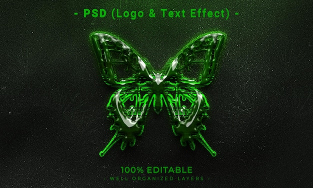 A green butterfly with the word logo on it