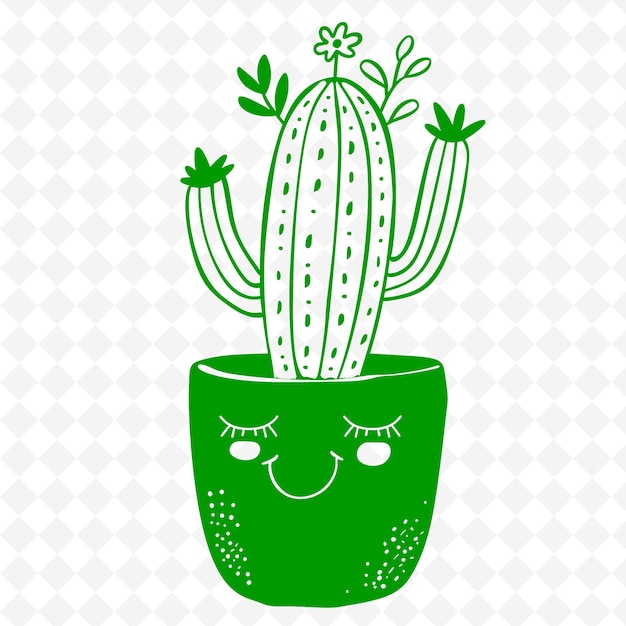 PSD a green cactus with eyes and eyes in a pot with a face on it