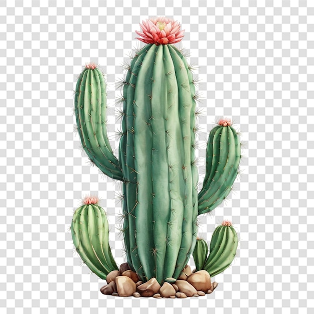 PSD a green cactus with a happy face is running transparent background