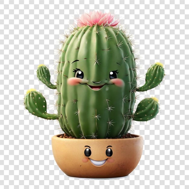 PSD a green cactus with a happy face is running transparent background