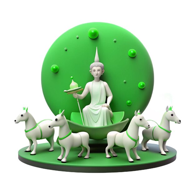 PSD a green cake with a statue of a woman and horses