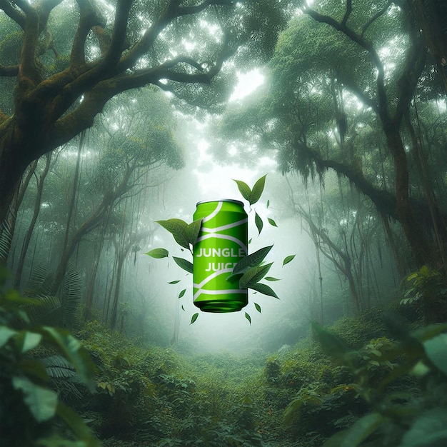 a green can of beer is in the forest