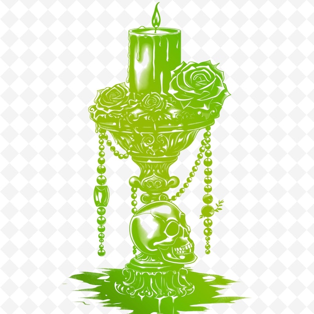 PSD a green candle with roses on it and a candle in the center