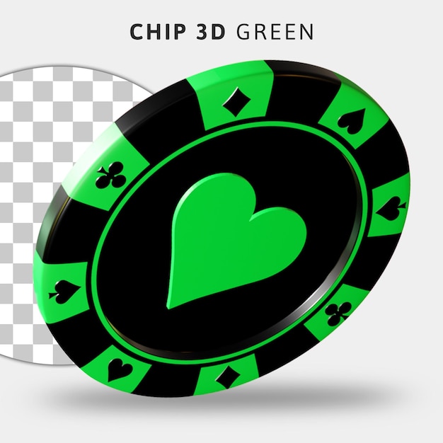 Green casino chip on transparent background