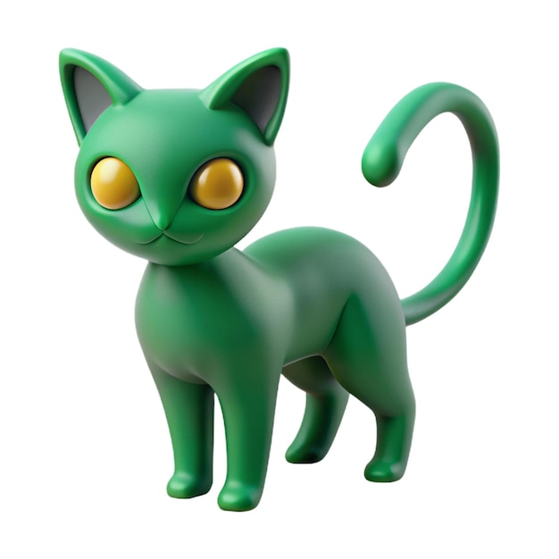 a green cat with yellow eyes and a green tail