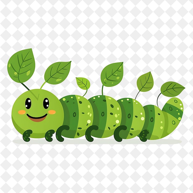 a green caterpillar with a smile and a green caterpillar