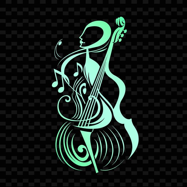 PSD a green cello with a musical instrument on the black background