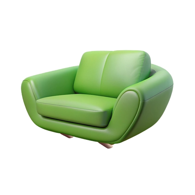 a green chair with a green cushion sits on a white background