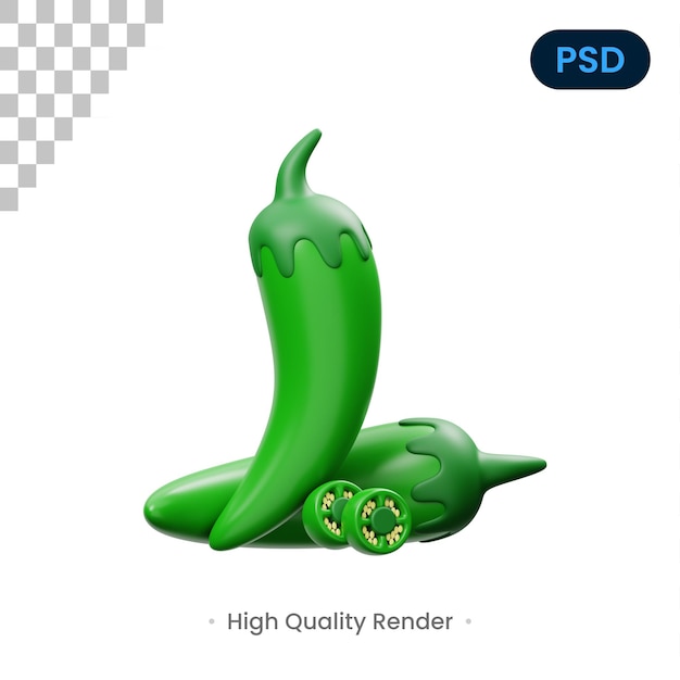 Green Chili 3D Icon Premium Psd