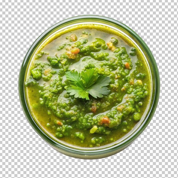 PSD green chili or mint sauce in a jar on transparent background