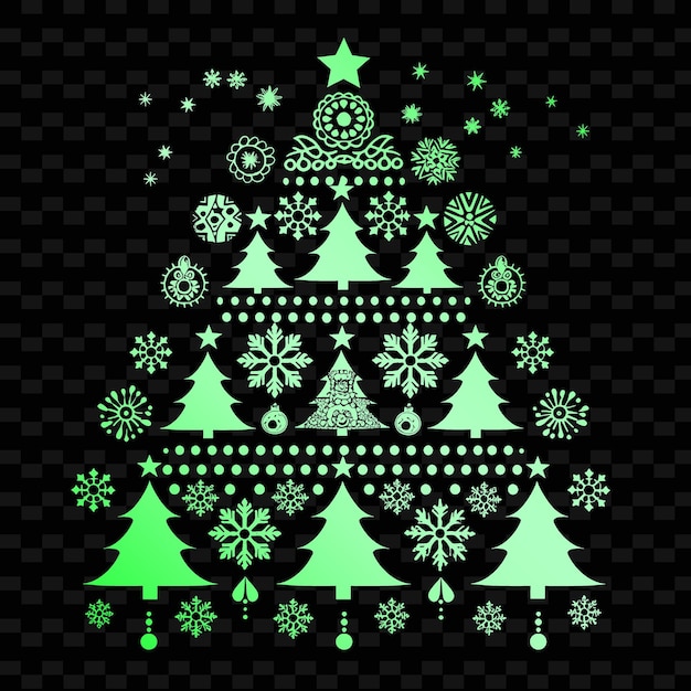 a green christmas tree with snowflakes and snowflakes on a black background