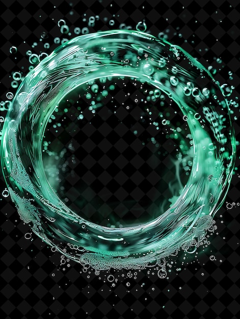 a green circle with water drops on a black background