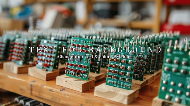 PSD green circuit boards arranged on a wooden surface