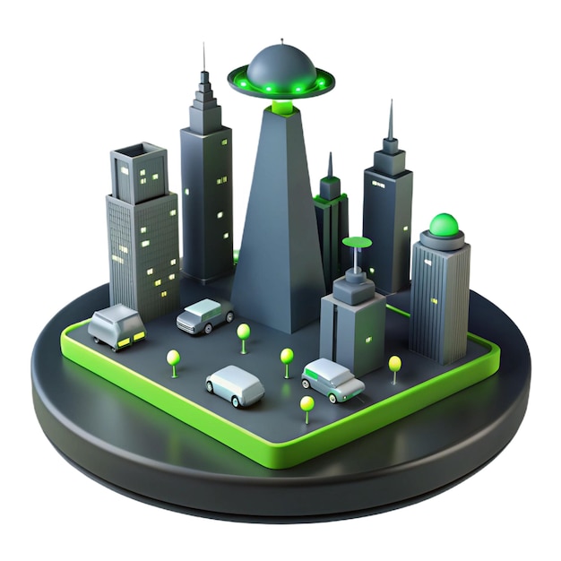 a green city with a green planet on it