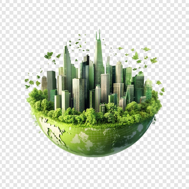 PSD green cityscape on earth isolated on a transparent background