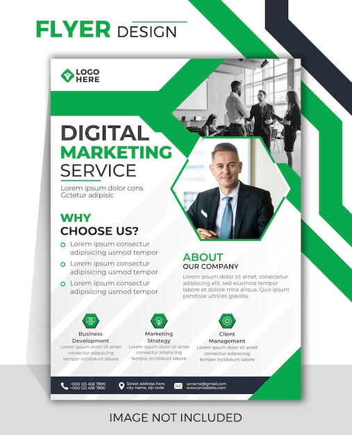 PSD green color creative business flyer or poster design template