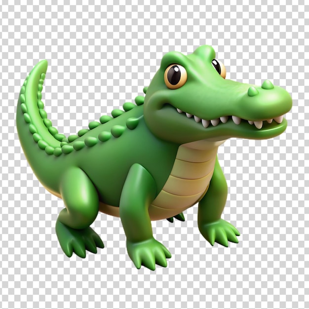 A green crocodile with a big smile on its face on transparent background