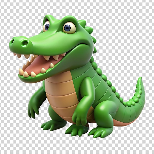 A green crocodile with a big smile on its face on transparent background