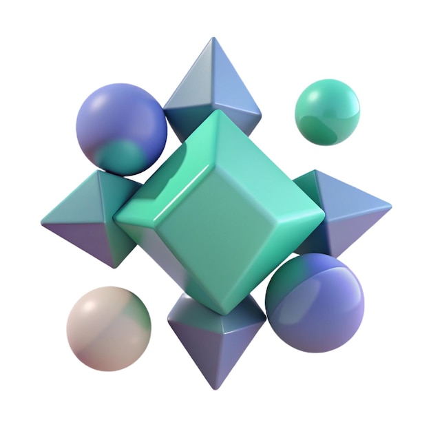 a green cube with a blue one that has a purple one on it