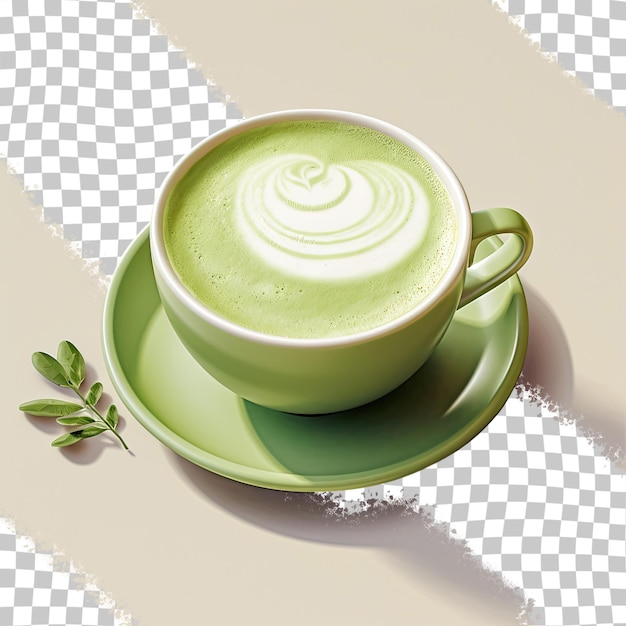 a green cup of coffee with a swirl on the top.