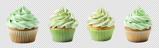 PSD green cupcake collection isolated on transparent background