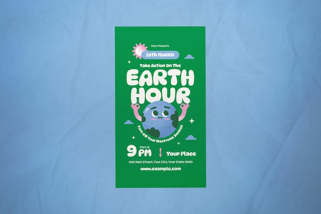 Green Cute Cartoon Earth Hour Instagram Story