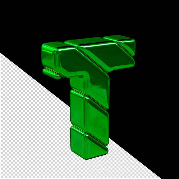 Green diagonal block 3d symbol view from the left letter t