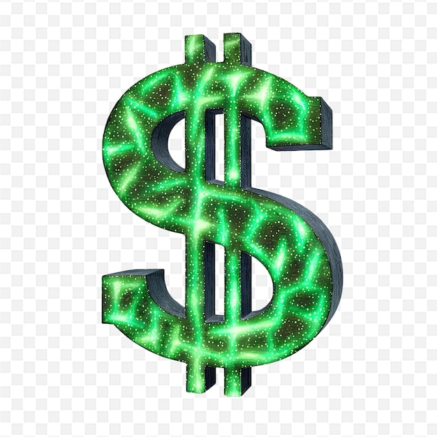 PSD a green dollar sign with a green neon light