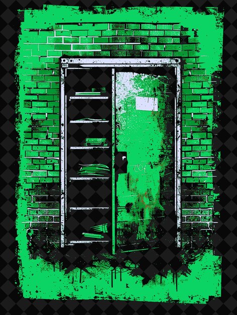 PSD a green door with a green door that saysthe name of the cityon it