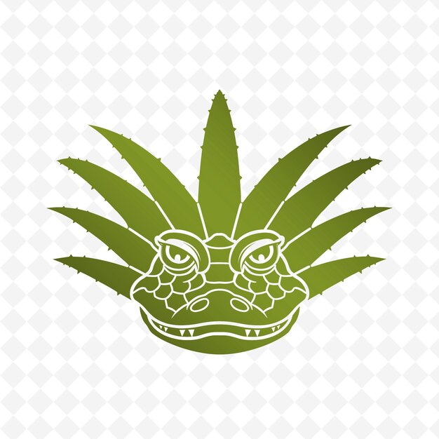 PSD a green dragon head with a pattern of palm leaves on a white background